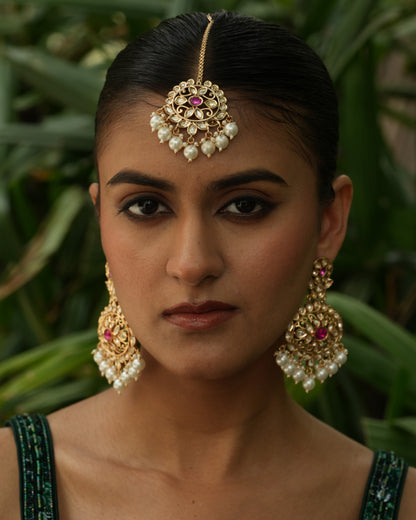 Sundari Jadau Polki Tikka Earrings Set