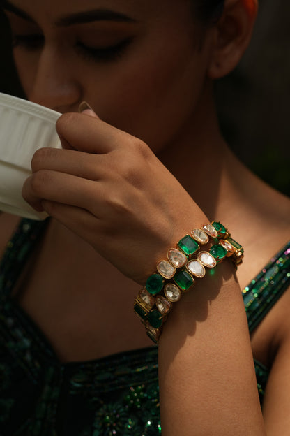 Jodha emerald polki heritage bangles
