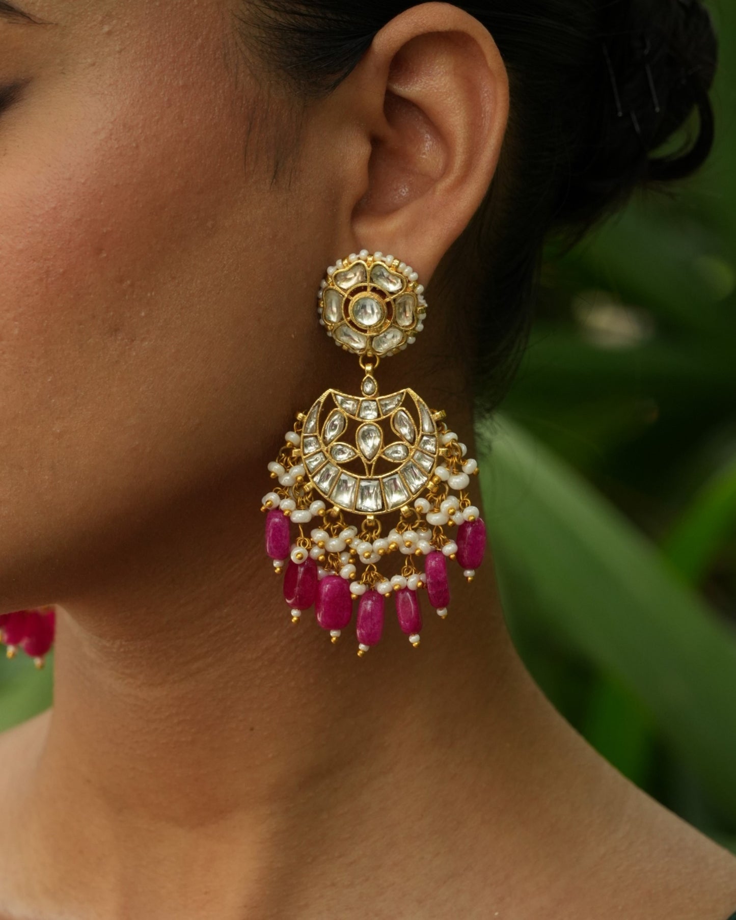 Chandtara ruby gold plated pachi kundan earrings