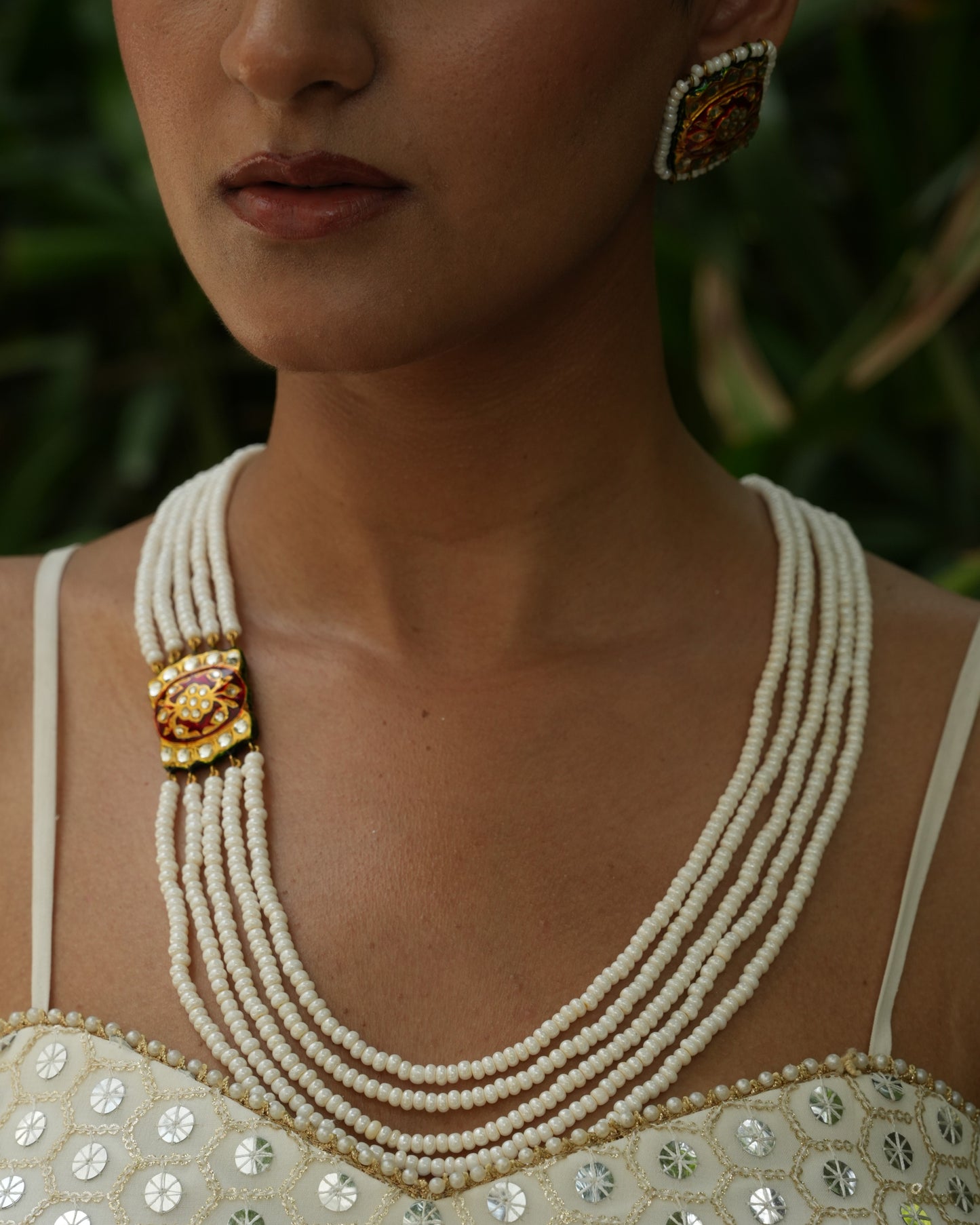Kumudini white pearl meenakari kundan necklace set