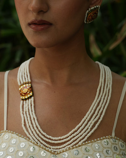 Kumudini white pearl meenakari kundan necklace set