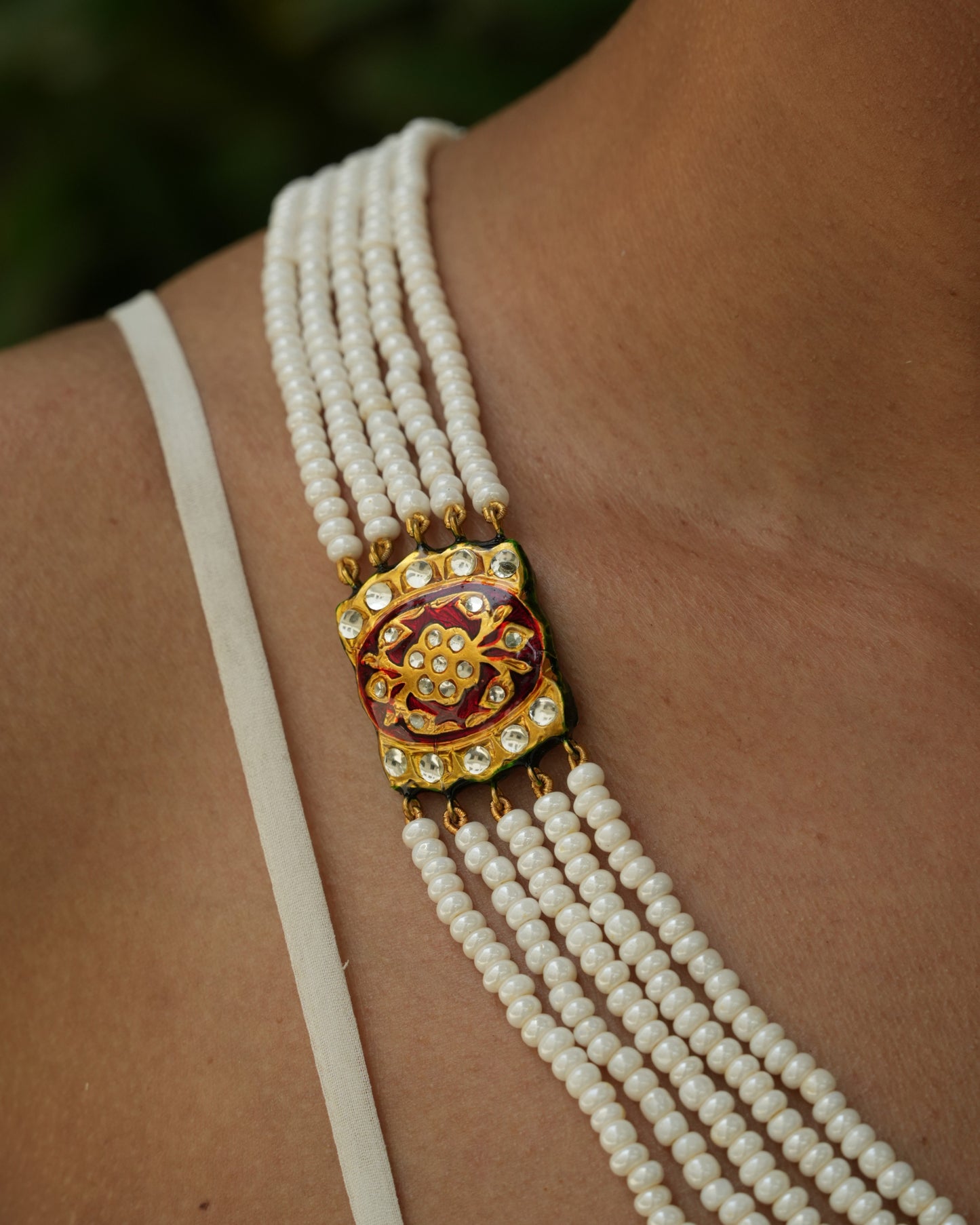 Kumudini white pearl meenakari kundan necklace set
