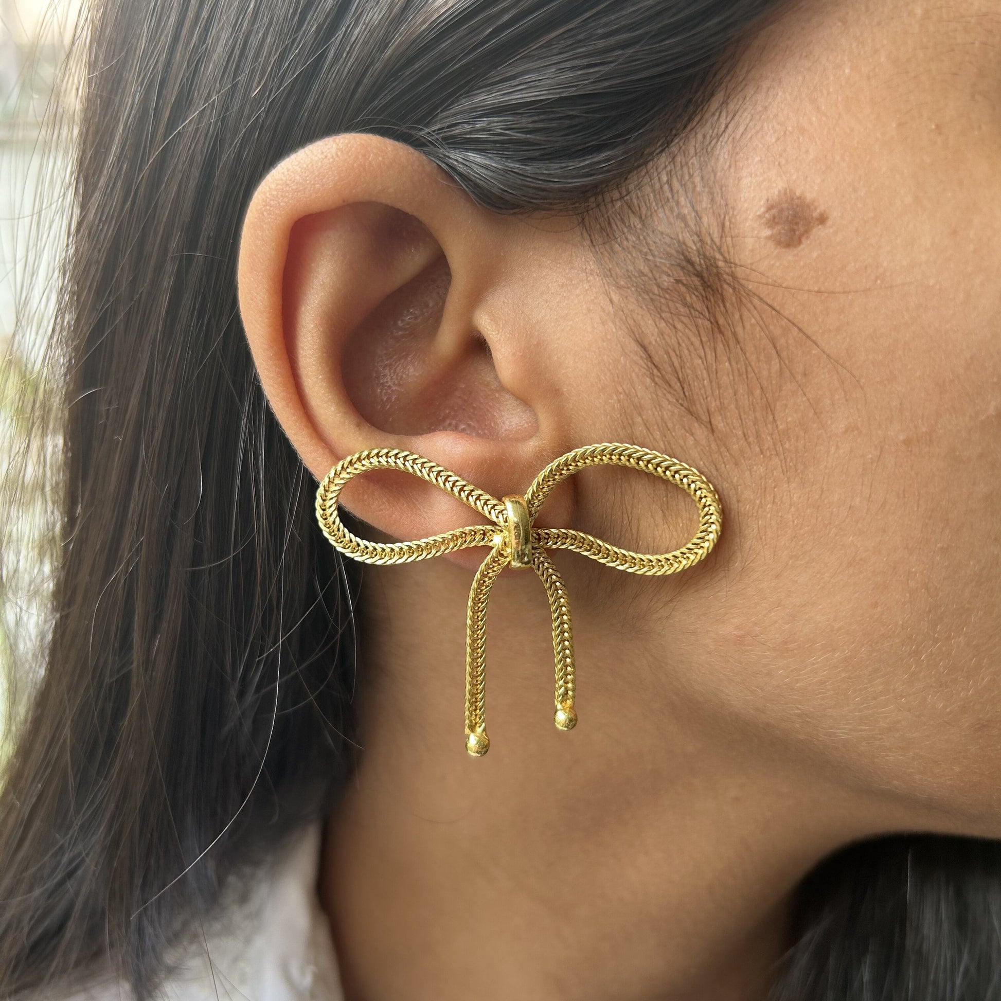 Amy Bow Gold Brass Earrings