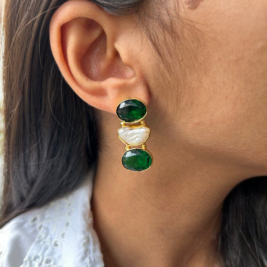 Aarna emerald quartz and mother of pearl earrings