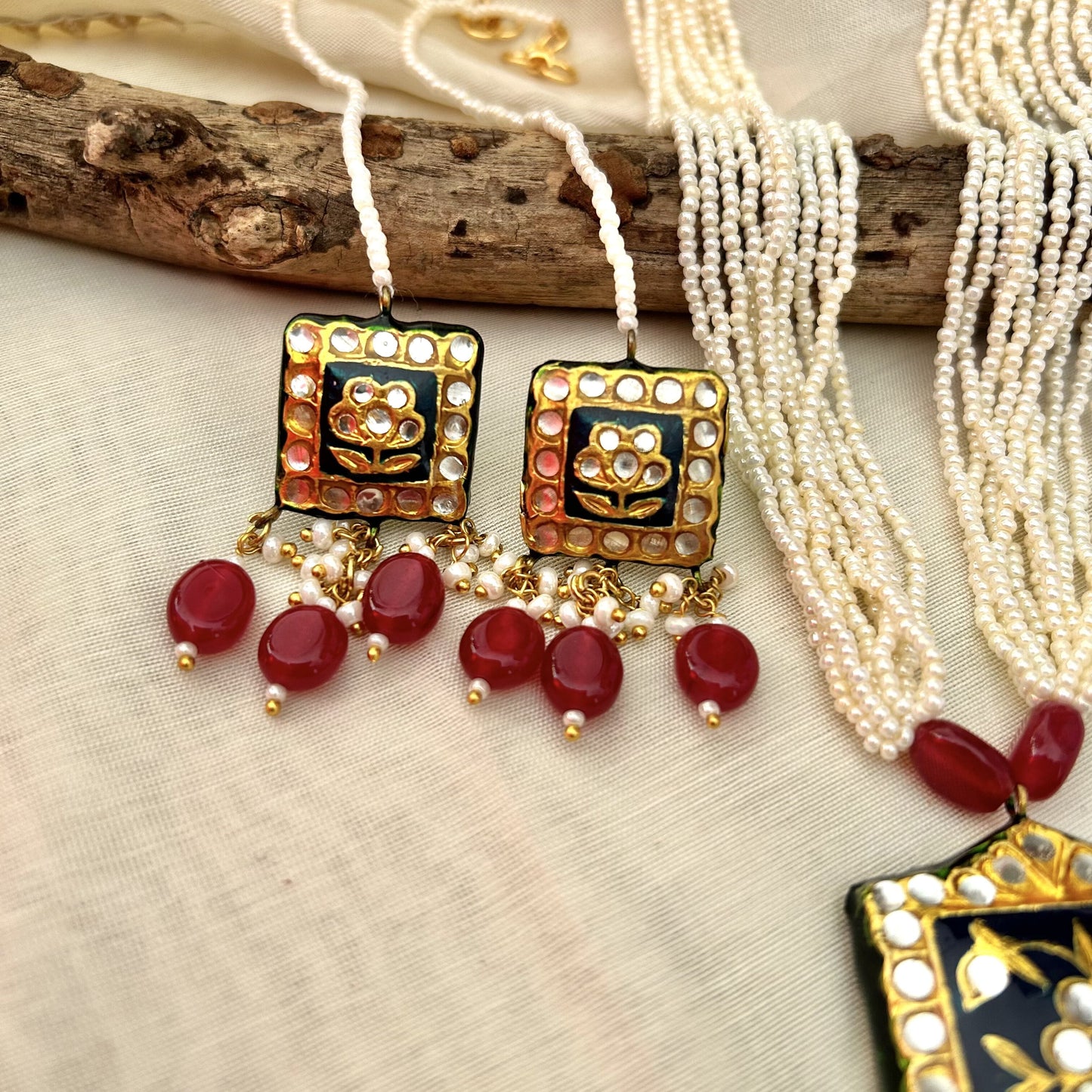 Indri deep blue meenakari necklace set