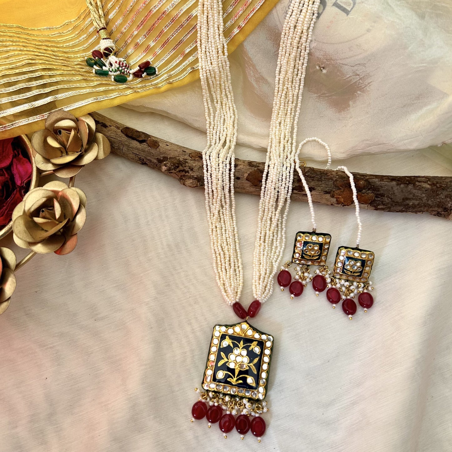 Indri deep blue meenakari necklace set
