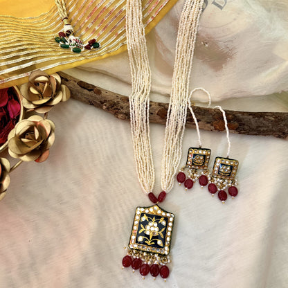 Indri deep blue meenakari necklace set