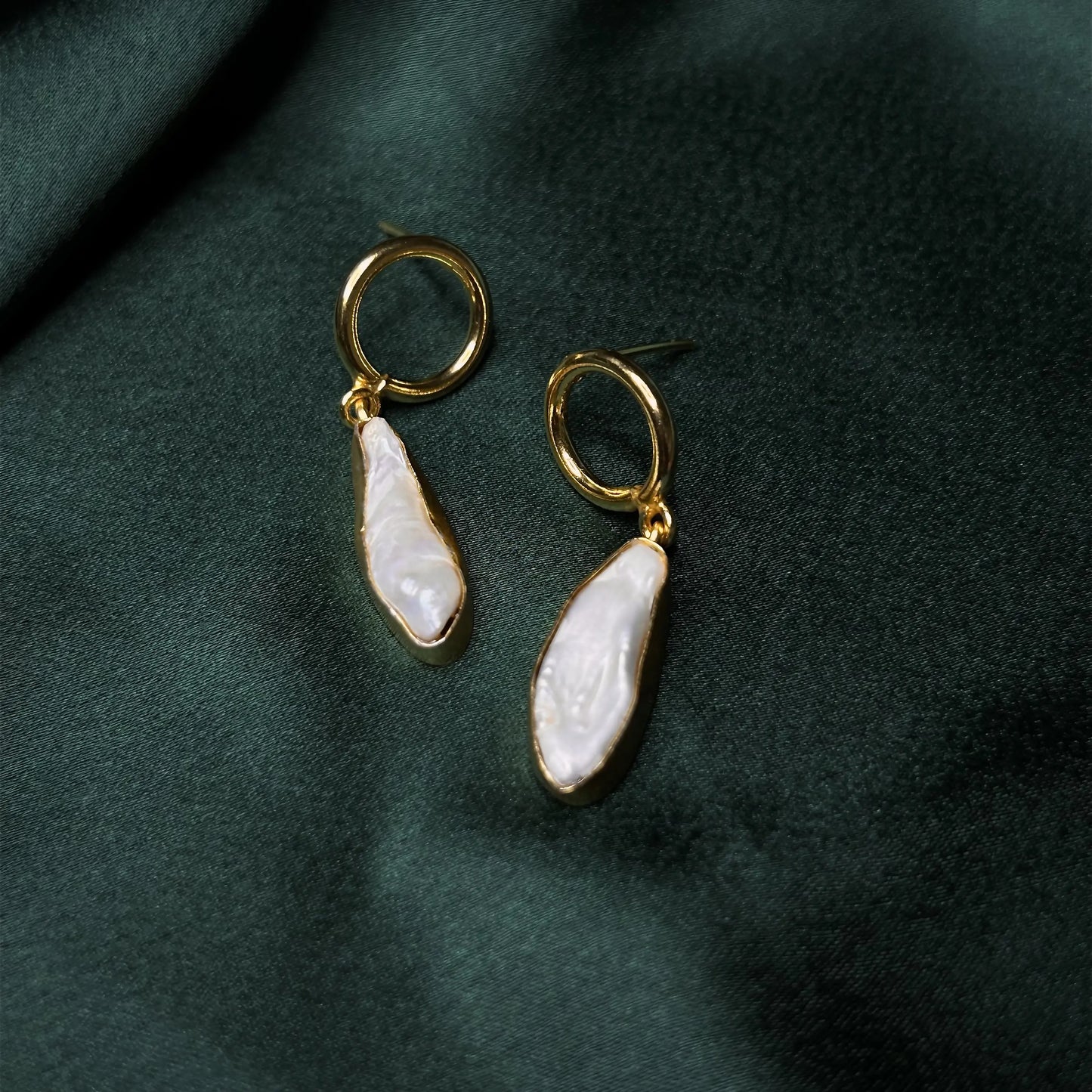 White mother of pearls drop earrings with gold brass base