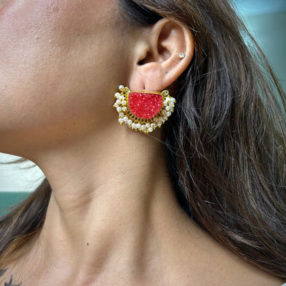 Amaam red druzy quartz studs