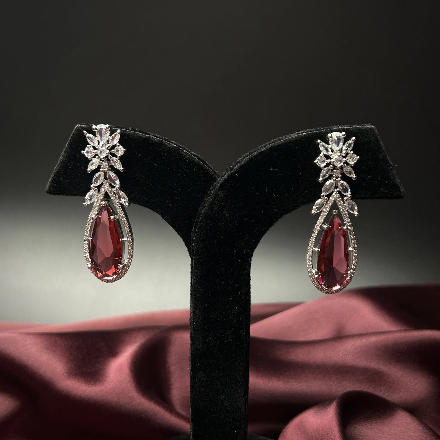 Boond Ruby Red American Diamond Earrings with Starling Stone