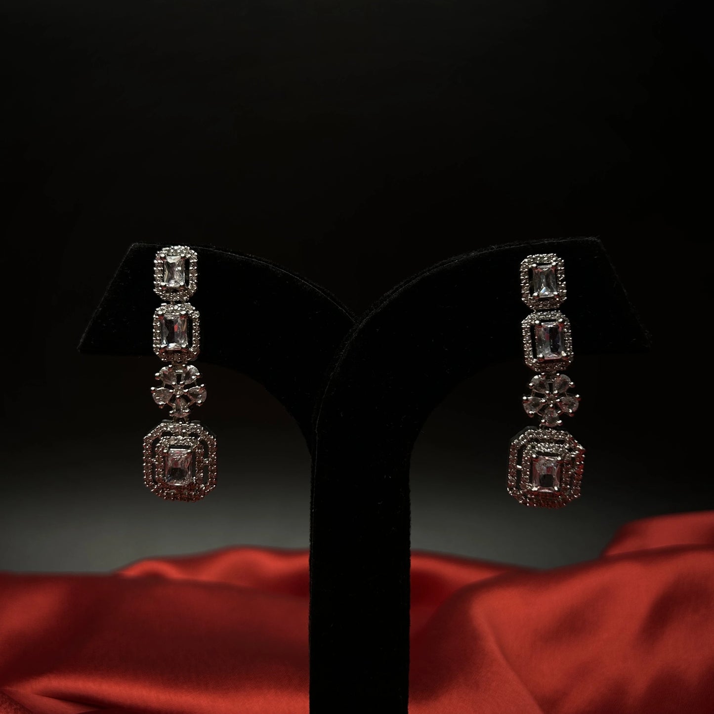 Amaltas Silver American Diamond earrings with Starling Stone