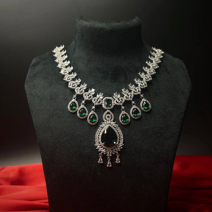 Paakhi Emerald Green American Diamond Necklace Set with Starling Stone