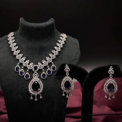 Paakhi Sapphire Blue American Diamond Necklace Set with Starling Stone