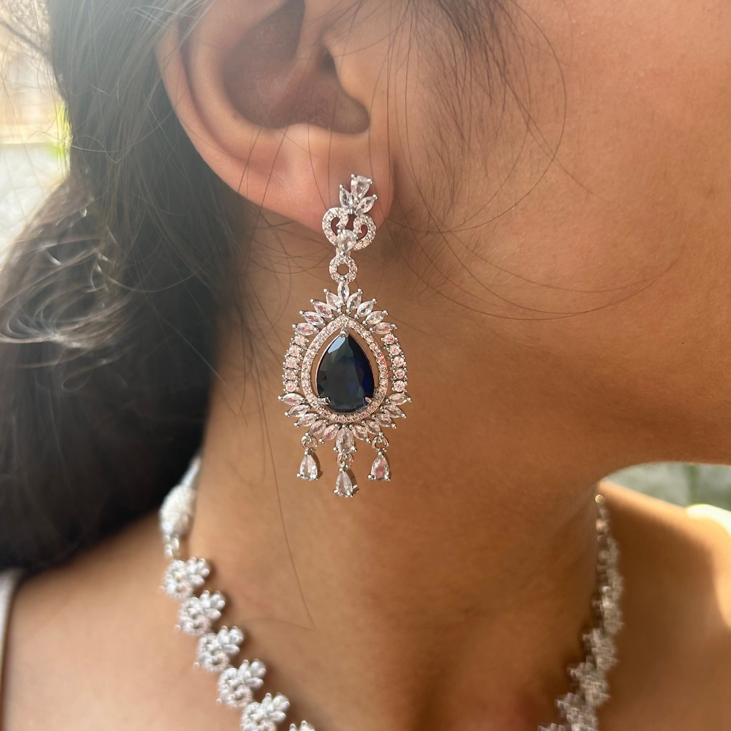Paakhi Sapphire Blue American Diamond Necklace Set with Starling Stone