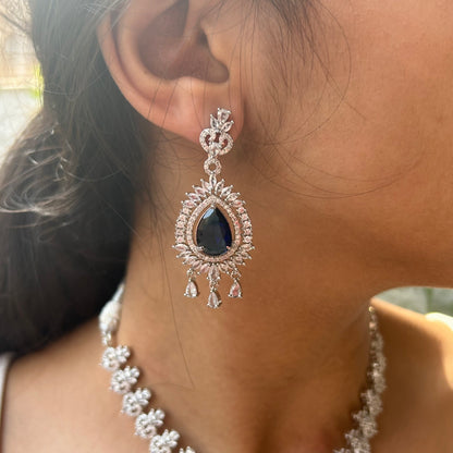 Paakhi Sapphire Blue American Diamond Necklace Set with Starling Stone