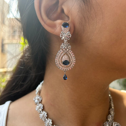 Ruhani Sapphire Blue American Diamond Necklace Set with Maang Tikka