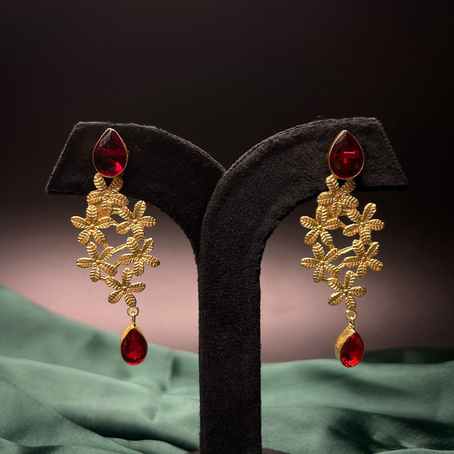 Mersa gold brass earrings with red quartz stone