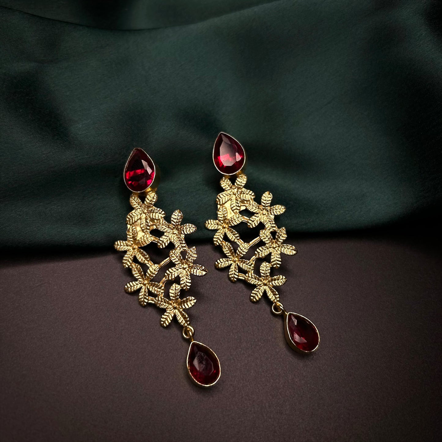 Mersa gold brass earrings with red quartz stone