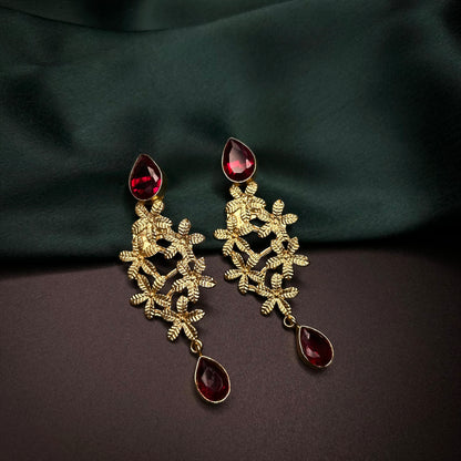 Mersa gold brass earrings with red quartz stone