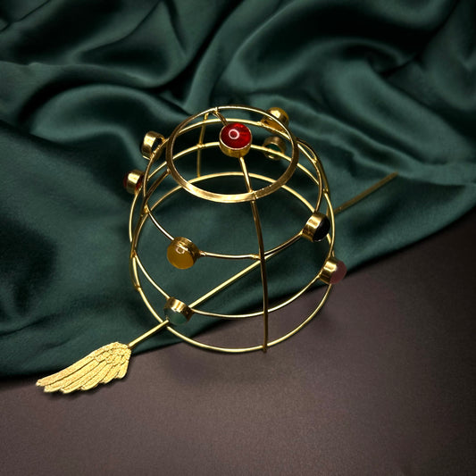 Navratan gold brass bun web with multicolour stones