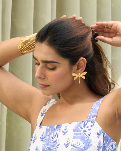 Dragonfly gold brass earrings